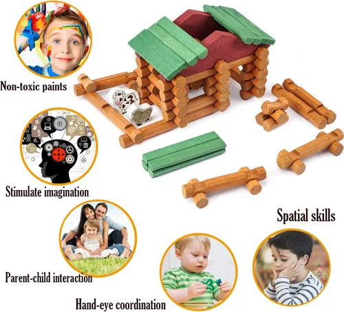 Miniatura 2 de Wondertoys Juego de troncos de madera de 170 piezas a partir de 3 años, juguetes clásicos de troncos de construcción para niños, regalos educativos