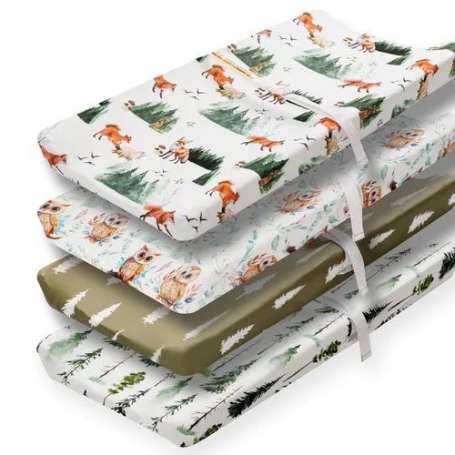 Miniatura 13 de Juego de 4 fundas para cambiador con diseño de animales del bosque, neutro, unisex, ajustadas, para bebés niños o niñas Zorro