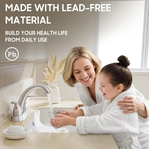 Miniatura 4 de Phiestina Centerset BF008-5-BN - Grifo de lavabo de baño de acero inoxidable de 4 pulgadas de níquel cepillado de 2 o 3 agujeros, grifo de baño de 2