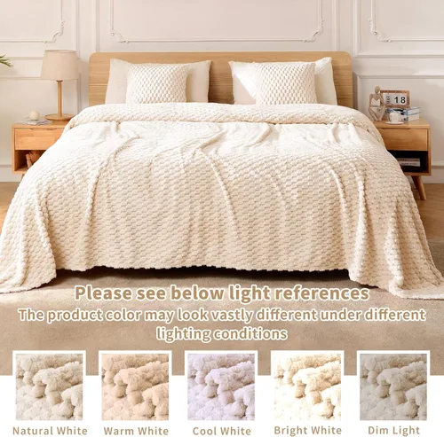 Miniatura 6 de FY FIBER HOUSE Manta de Vellón para Sofá 300GMS Súper Suave de Felpa Difusa Mantas y Cobijas para Sofá Cama Oficina, 40x50 Pulgadas, Beige