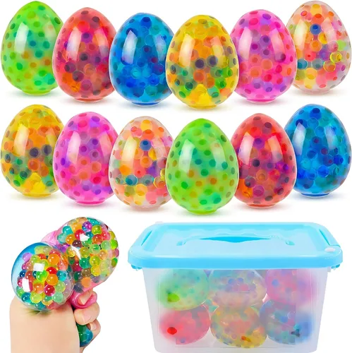 Eavotoy Paquete de 12 huevos de Pascua para el estrés, bolas estrujables para rellenar cestas de Pascua, regalos de fiesta