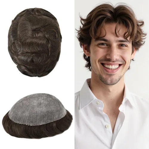 Miniatura 50 de Extensiones de pelo tipo tupé para hombre, sistema de reemplazo de cabello humano virgen 100% europeo, piel fina y duradera, inyección