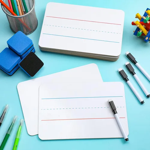 Miniatura 7 de Colarr 6 juegos de mini pizarras blancas de 6 x 9 pulgadas, paquete de aula incluye pequeños marcadores de pizarra blanca de dos caras, borradores