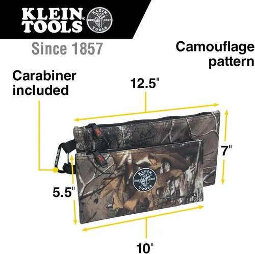 Miniatura 2 de Klein Tools 55560 Bolsas con cremallera, las bolsas de camuflaje son de 12.5 y 10 pulgadas, camuflaje de tejido balístico 1680d de 2 piezas