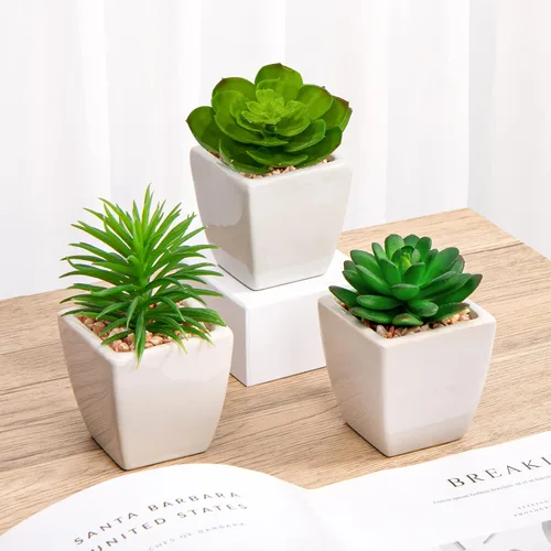 Miniatura 5 de Briful 3 suculentas falsas para decoración de bandejas escalonadas de granja, plantas artificiales más pequeñas, plantas artificiales en maceta, 3