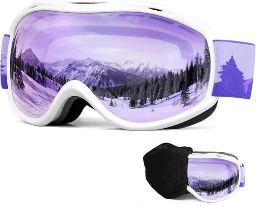 Miniatura 13 de FMY Gafas de esquí y snowboard OTG, protección UV400, anti niebla, gafas de esquí para motos de nieve para hombres, mujeres y jóvenes Marco blanco