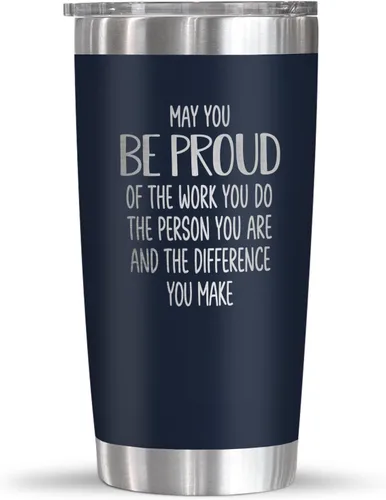 OASSIE Regalos de agradecimiento para hombres y mujeres, vaso de café de acero inoxidable de 20 onzas Proud of You, Día del Maestro, cumpleaños,