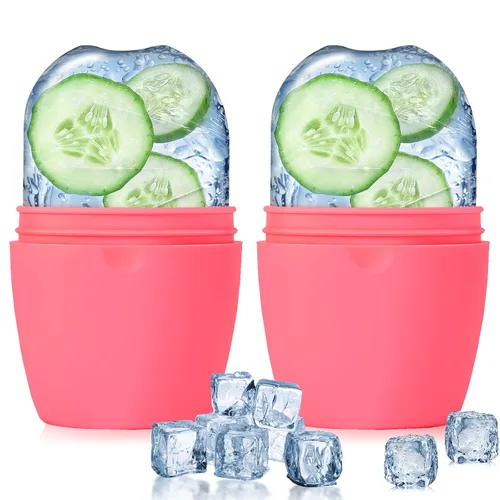 Evmliy Paquete de 2 Rodillos de Hielo para Rostro, Rodillo de Hielo de Silicona para Rostro para Tensar y Levantar la Piel, Molde de Hielo para Rosa