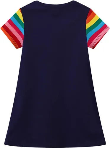 Miniatura 2 de KISSOURBABY Vestido de manga corta de algodón suave para niñas pequeñas, vestido casual de dibujos animados