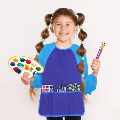 Miniatura 6 de Kopokita - Delantal impermeable para niños artistas, de manga larga, con 3 bolsillos, para niños pequeños y artistas