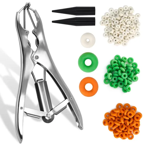 Miniatura 8 de Kit de Anillado para Cabras, Elastrador de Acero Inoxidable con 200 Piezas de Bandas de Goma de 3 Tamaños y Herramienta Expansora para el Manejo