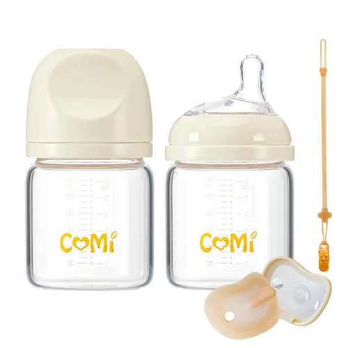 Miniatura 9 de COMI Biberones de vidrio natural para bebés que amamantan, juego de biberones anticólicos para recién nacidos con pezón de flujo lento, 0-3 meses