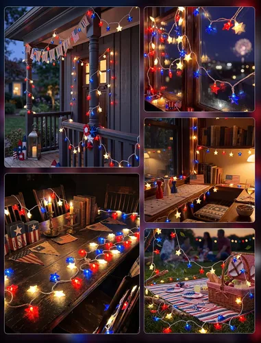 Miniatura 7 de Guirnalda de 10 luces LED de color rojo, blanco y azul para exteriores, 8.5 pies, luces decorativas para el 4 de julio, impermeables, conectables