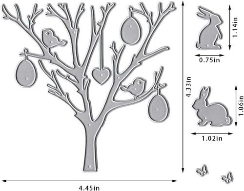 Miniatura 2 de Estivaux Huevos de Pascua troquelados de árbol para hacer tarjetas, conejito de Pascua, conejos de corte, juegos de troqueles de árbol, pájaros