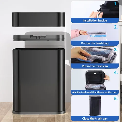 Miniatura 6 de FRESHLIX Bote de basura de acero inoxidable con sensor de movimiento de 360°, bolsas de absorción automática, tapa de cierre silencioso, sin