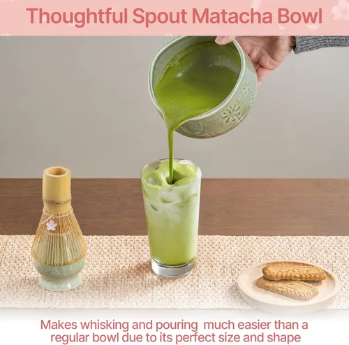 Miniatura 5 de Juego de batidor de matcha, kit de 8 piezas que incluye tazón, batidor de bambú y soporte, cuchara de bambú, colador de té, toalla de té, agitador