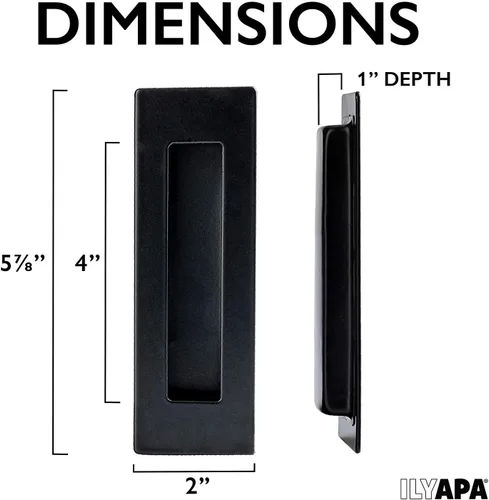 Miniatura 5 de Ilyapa Paquete de 2 manijas rectangulares empotrables empotradas para puerta corrediza de bolsillo corredizo negro empotrado, accesorios para puerta