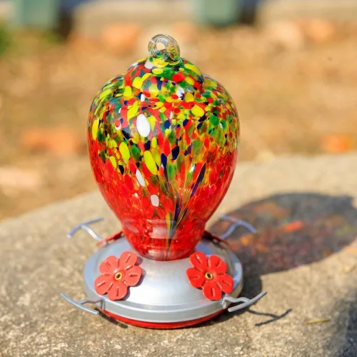 Miniatura 9 de WOSIBO Comedero para colibríes para exteriores, patio, grande, 32 onzas, comedero para colibríes de vidrio soplado a mano colorido con foso