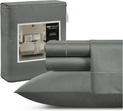 Miniatura 20 de Juego de sábanas 100% algodón para cama King, juego de sábanas certificadas de 1000 TC con bolsillo profundo, juego de sábanas y fundas de almohada