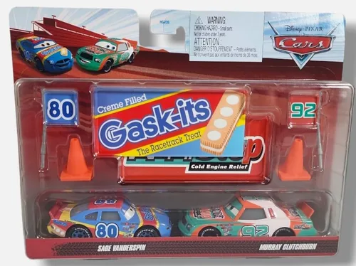 Miniatura 2 de Disney Cars Paquete de 2 favoritos de los fanáticos 2022 con banderas y carteles del equipo de carrera: (Dave Alternators y Winford Bradford)