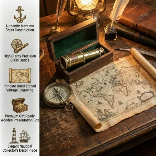 Miniatura 5 de Telescopio de Regimiento Scout de Latón Macizo con Estuche de Almacenamiento de Madera Dura, Óptica de Vidrio de Calidad Fina