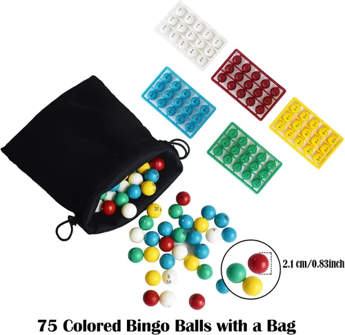 Miniatura 4 de Yuanhe Juego de bingo Jumbo – Jaula redonda de metal de 11 pulgadas, 75 bolas de colores, 100 tarjetas de bingo, 500 fichas mixtas y tablero maestro