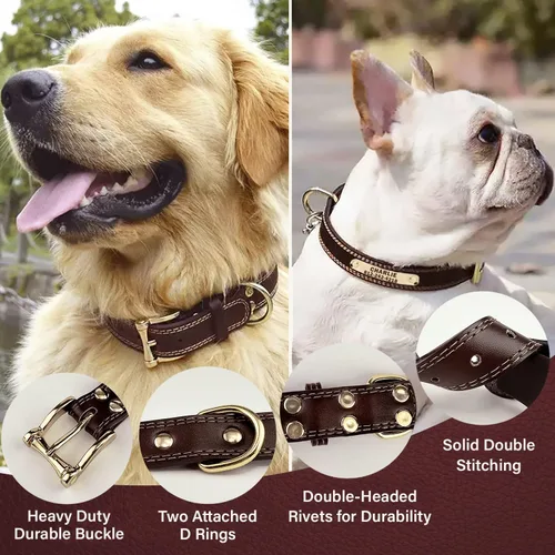 Miniatura 2 de Collar de perro personalizado – Collar de perro de cuero personalizado con placa de identificación grabable – Collar de identificación duradero