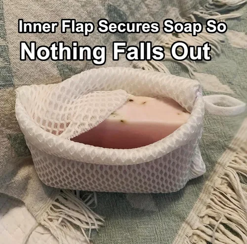 Miniatura 5 de Paquete de 2 bolsas de jabón exfoliante para jabón en barra, limpiador de baño de lufa para jabón en barra en una cuerda. 2 niveles de rugosidad
