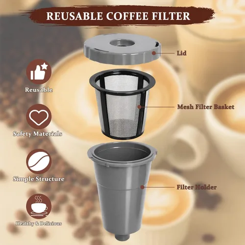Miniatura 2 de Podoy Filtros de café reutilizables compatibles con B30 B40 B50 B60 B70 K10 MINI Plus K15 K40/45 K55 K60/65 K70/75/79 series 5048 Old Mode Gris