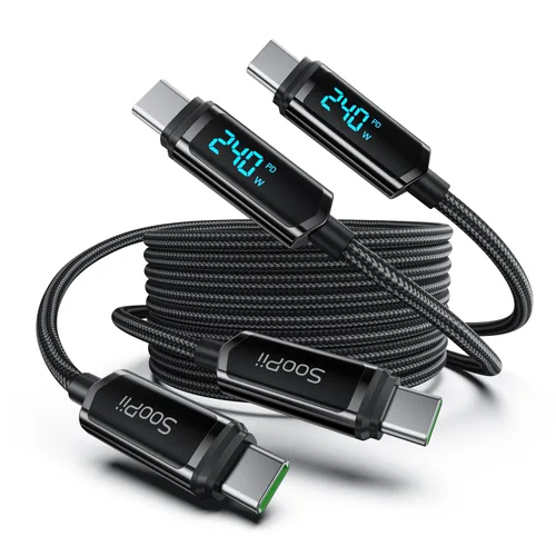 Miniatura 13 de SOOPII Cable USB C a USB C de 100 W, cable trenzado tipo C de nailon de 1 pie con pantalla LED para iPhone 15/15 Pro/15 Plus/15 Pro Max, MacBook