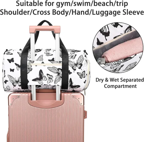 Miniatura 3 de Bolsa de deporte para gimnasio, bolsa de lona con bolsillo húmedo, bolsa de fin de semana con bolsa impermeable para zapatos y agujero de aire