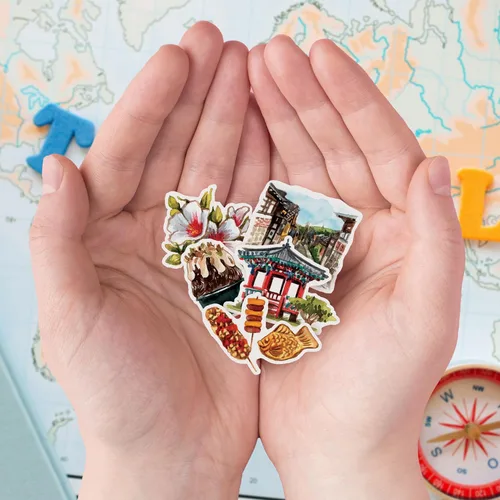 Miniatura 7 de Navy Peony Calcomanías de viaje escénicas de Corea del Sur (30 unidades), ilustradas a mano, Seúl, calcomanías coreanas para diarios, álbumes