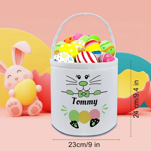 Miniatura 4 de Cesta de Pascua personalizada con nombre, bolsas de lona personalizadas para niños, cestas de Pascua para bebés, niños y niñas, color azul