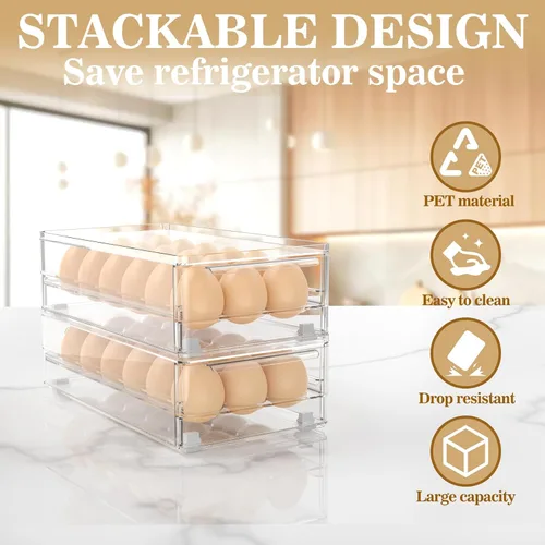 Miniatura 4 de Caja de huevos acrílica transparente 18 y 36 unidades de almacenamiento para refrigerador y cocina. Tamaño: 13.3 x 4.7 x 3.9 pulgadas (paquete de 2)
