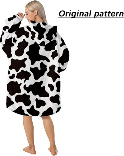 Miniatura 4 de Manta con capucha para adultos y niños, impresión original de franela de invierno, sudadera de gran tamaño, acogedora y cálida con capucha