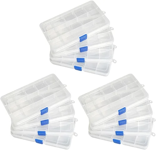 Miniatura 11 de Qualsen Paquete de 4 cajas organizadoras de plástico de 18 rejillas con divisores ajustables, caja organizadora de cuentas para joyas, cuentas