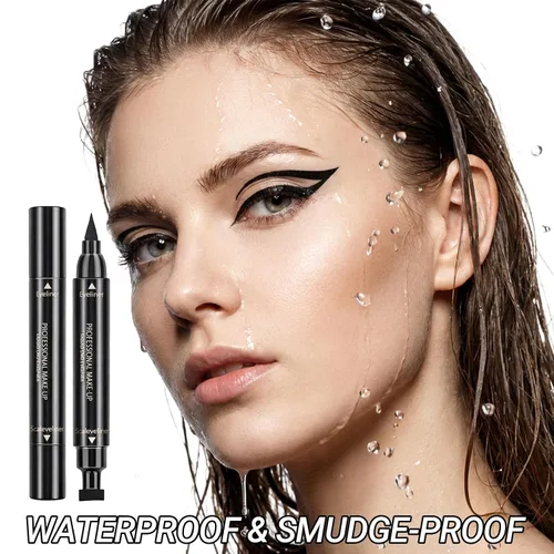 Miniatura 4 de Erinde Sello delineador de ojos con alas, 2 bolígrafos, delineador líquido impermeable y sello para ojos de gato perfectos, herramienta de plantilla