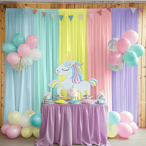Miniatura 6 de Cortinas de fondo de unicornio de 10 x 7 pies - Fondo mágico de fiesta de arcoíris pastel para cumpleaños, baby shower, eventos de niñas - Tela sin