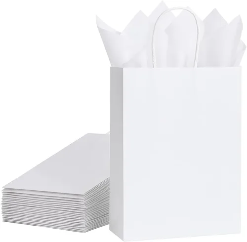 Miniatura 9 de SUNCOLOR Bolsas de regalo negras con asas, paquete de 24 bolsas pequeñas de papel kraft para fiestas, 7.9 x 5.12 x 3.15 pulgadas con papel de seda