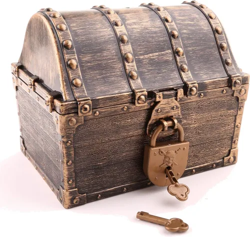 Lingway Toys Cofre del tesoro pirata para niños, colección de tesoros favoritos del profesor, caja de almacenamiento con 2 juegos de cerraduras y