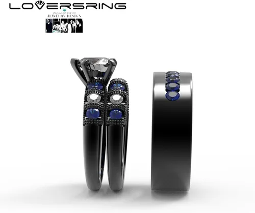 Miniatura 56 de Conjunto de dos anillos de boda para él y para ella, anillos para parejas. Anillos de compromiso para novia en acero inoxidable chapado en oro Blanco