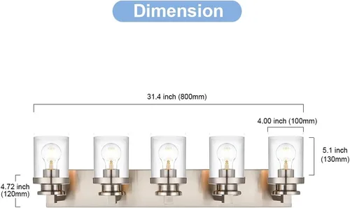 Miniatura 4 de BONLICHT Luces transitorias de 5 luces de montaje en pared con base de metal de níquel cepillado con pantalla de vidrio transparente