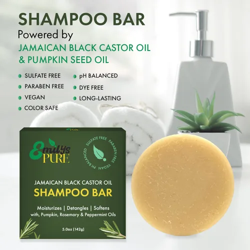 Miniatura 5 de Emily's Pure Barra de champú de aceite de ricino negro jamaicano, 5 onzas, champú sólido sin sulfato para soporte de roturas y cuidado del cuero