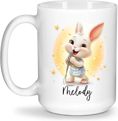 Miniatura 12 de Taza de viaje de cerámica personalizada de conejo, taza con nombre personalizado para los amantes de los conejos, taza de té con nombre temático