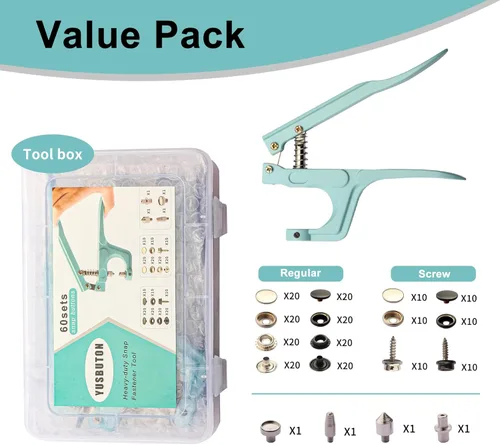 Miniatura 2 de YUSBUTON - Kit de herramientas de cierre a presión resistente, kit de 60 piezas de lona a presión, kit de cierres a presión, broches de acero