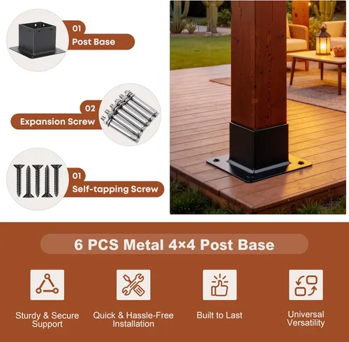 Miniatura 3 de 10 piezas de soportes de base para postes de metal 4x4, tamaño interno 3.5"x3.5", soportes de base para postes de madera de alta resistencia
