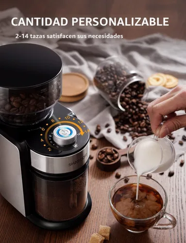 Miniatura 4 de SHARDOR - Molinillo de café eléctrico de muelas, ajustable con 16 ajustes precisos para 2-14 tazas, color plateado