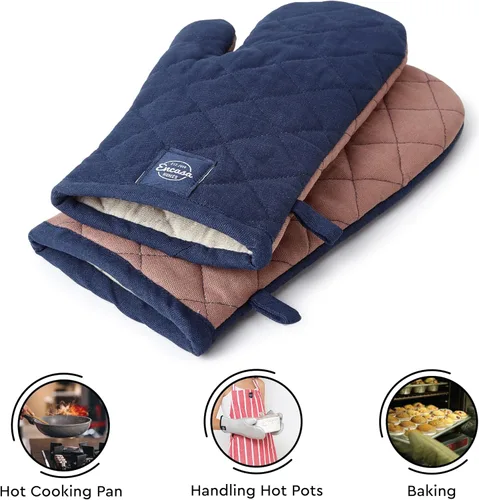 Miniatura 5 de Encasa XO Guantes de horno resistentes al calor de algodón (juego de 2 piezas) - Acolchados y seguros 30x17 cm - para cocina, cocinado y horneado