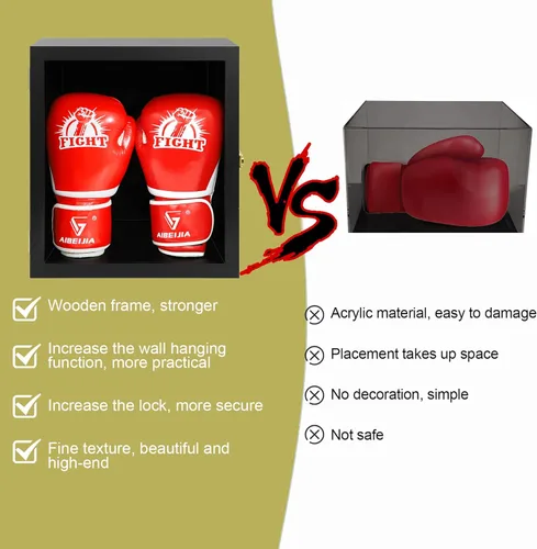 Miniatura 2 de Vitrina para guantes de boxeo, montaje en pared, con cerradura, tamaño completo, protección UV, acrílico transparente, caja para béisbol y boxeo