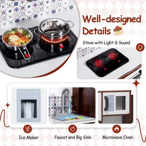 Miniatura 3 de BRINJOY Juego de cocina de madera para niños de 2 piezas, juego de cocina de madera para niños pequeños, cocina de simulación modular con estufa